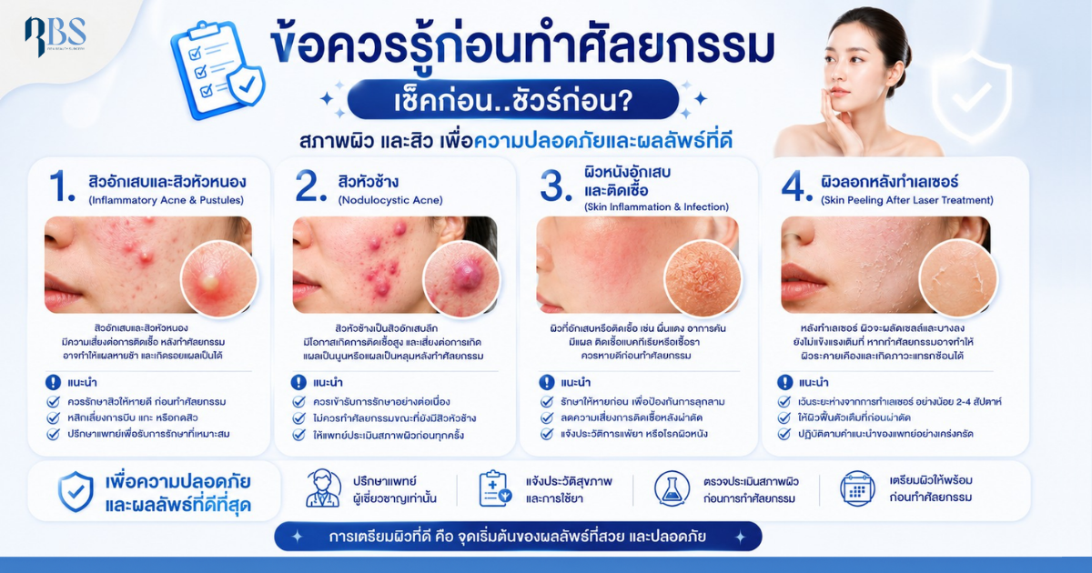 ข้อควรรู้ก่อนทำศัลยกรรม เช็คก่อน..ชัวร์ก่อน? สภาพผิว และสิว เพื่อความปลอดภัยและผลลัพธ์ที่ดี